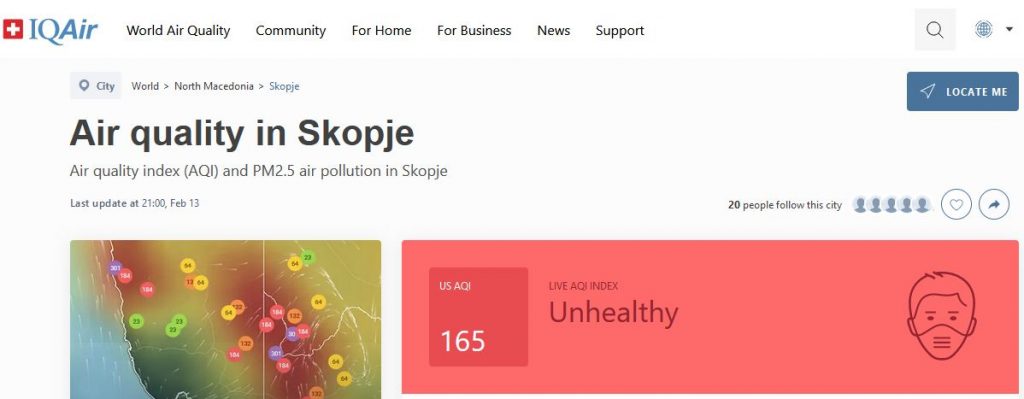 Скопје вечерва се гуши, рекордно 3-то место на листата на најзагадени градови
